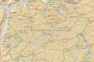 Kart over Hardanervidda nasjonalpark.